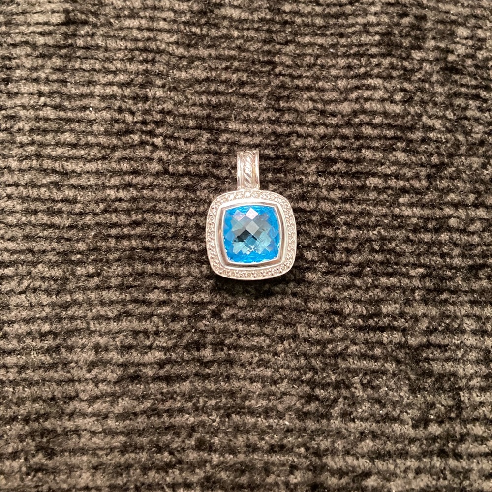 David Yurman Blue Topaz Square Pendant with Pave diamonds